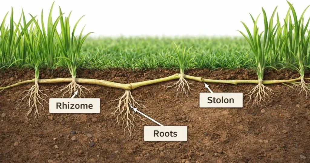 Scalped Kentucky blue grass lawn showing patches of dry soil and uneven growth.