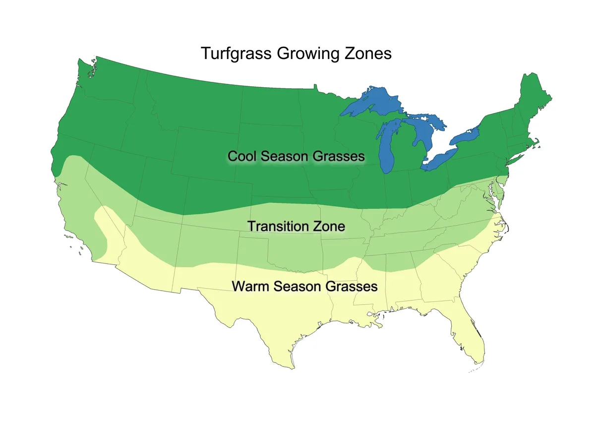 US transition zone turfgrass map