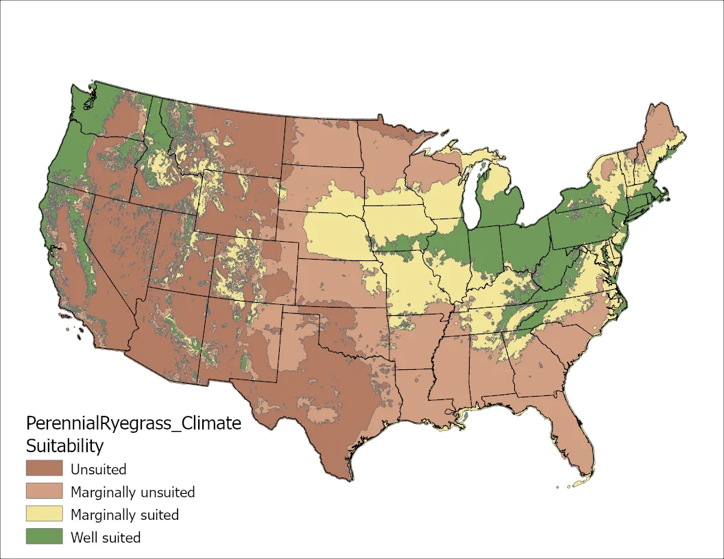 perennial ryegrass hardiness zone map